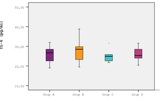 Grafik 3.5. Grup A (K), Grup B (Se), Grup C (αT) ve Grup D (Se+αT) için serum 