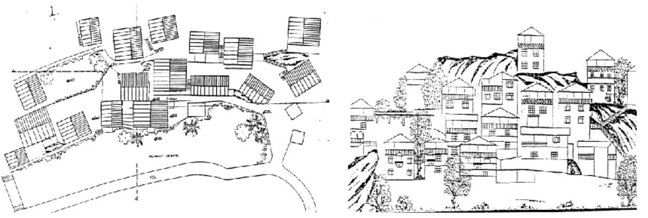 ġekil 2.10: Dağ Karakterli Kısal YerleĢke – Sokak Planı ve Silueti (Kantar, 1998)