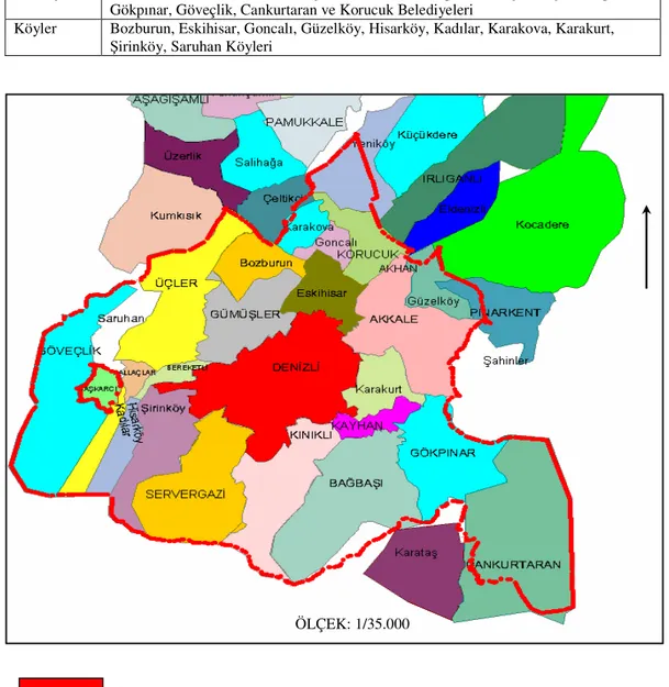 Çizelge 2.2. Denizli belediyesi sınırlar içerisine katılan belediye ve köyler 