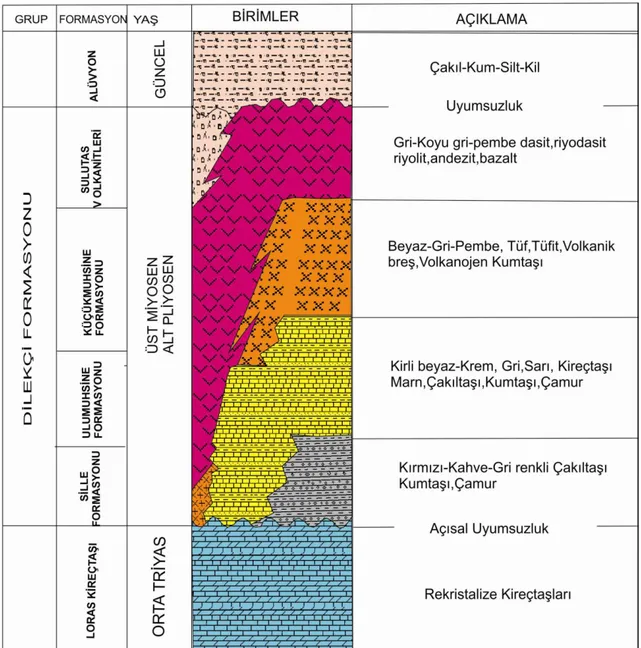 ġekil 1.3. İnceleme alanının genelleştirilmiş stratigrafik dikme kesiti (ölçeksiz) 