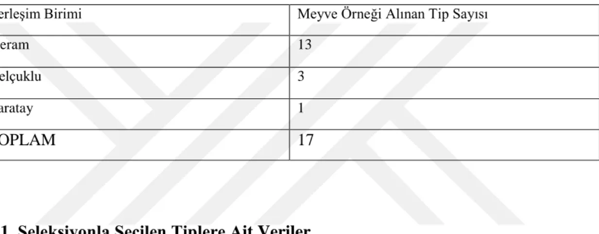 Çizelge 4.1. Meyve örneği alınan ağaçların yerleşim birimlerine göre dağılımı 