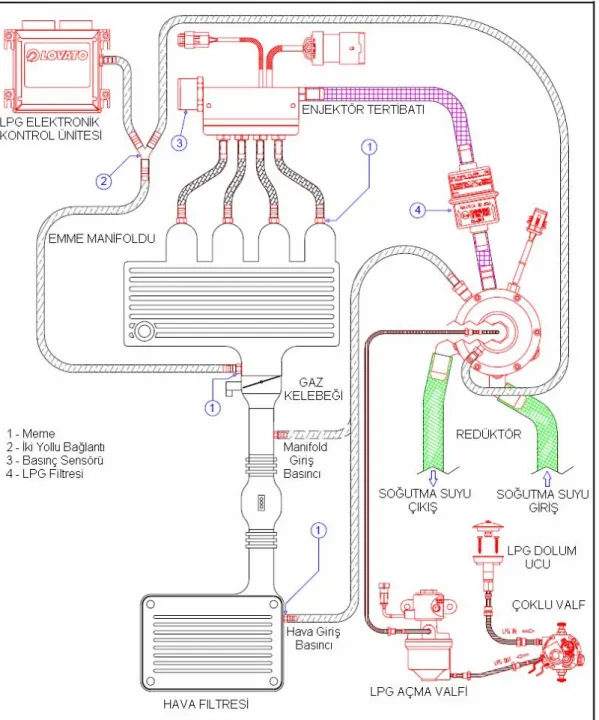 Şekil 3.4. Dördüncü Kuşak Sıralı Gaz Fazı LPG Enjeksiyonlu Sistem  (Lovato  1999a) 