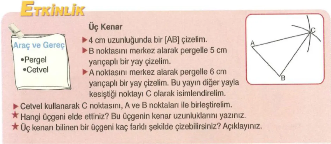 Şekil 4.  MEB ders kitabında yer alan  “Üç Kenar” adlı etkinlik