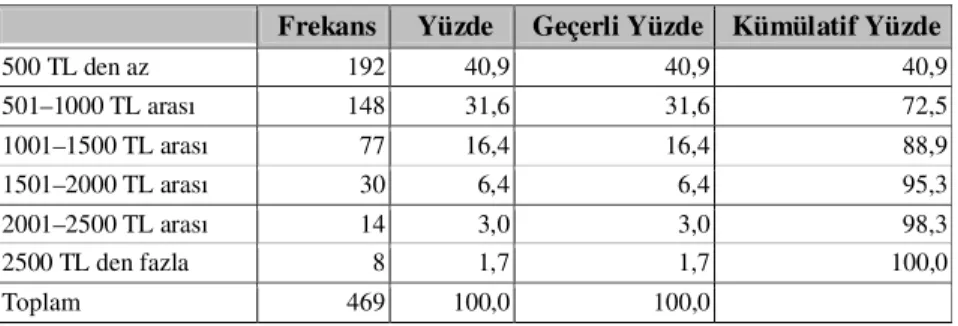 Tablo 8: Gelir gruplarına göre dağılım 