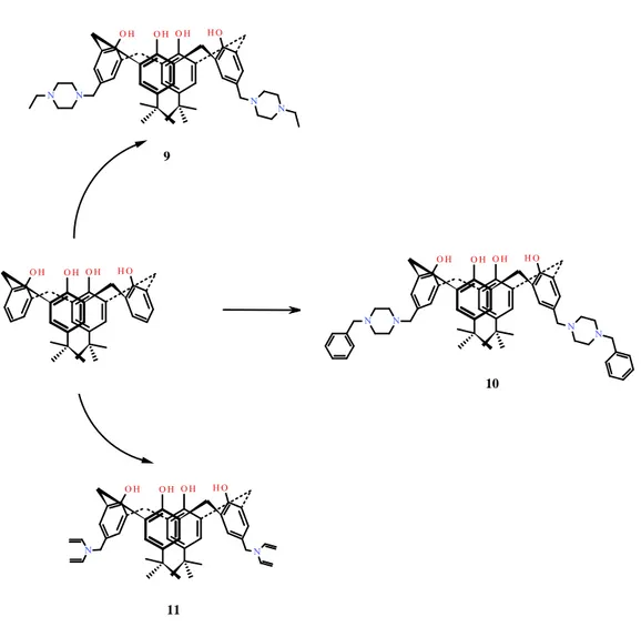 ġekil 1.23. Faz tranfer katalizörü olarak kullanılan alkilamin kaliksaren türevleri 