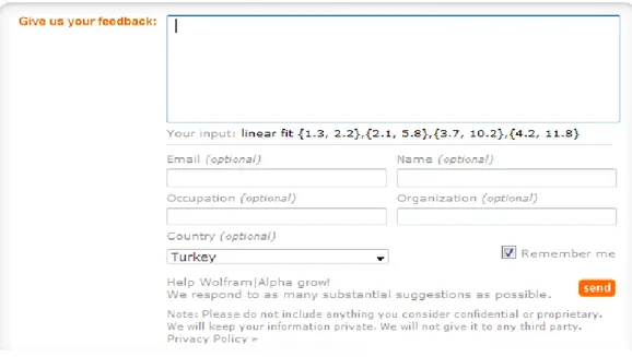 Şekil 3.11. Wolfram|Alpha bilgi motorunda kullanıcı ile geri bildirim formu 