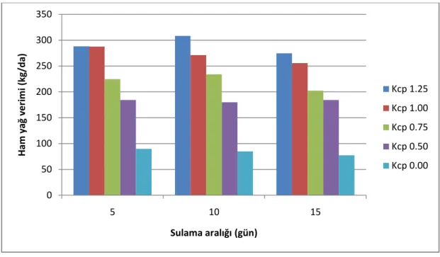 ġekil 4.6. Deneme konularına iliĢkin ortalama ham yağ verimi değerleri (kg/da) 