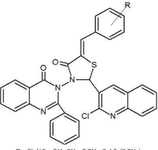 ġekil 2.10.2-(2-Klorokinolin-3-il)-5-((aril) benziliden)-3-(4-okso-2-fenil-tiyazolidin3(4H)-il)tiazolidin-4- benziliden)-3-(4-okso-2-fenil-tiyazolidin3(4H)-il)tiazolidin-4-on 