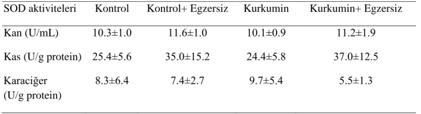 Çizelge 5. Grupların SOD aktiviteleri. 