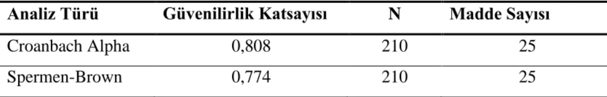 Çizelge 1. Güvenilirlik Analizi 