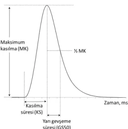 Şekil 2.2: Frekansı 1 Hz olan supramaksimal kare biçimli uyaranların  kasılma yanıtlarının analizinden elde edilen parametreler