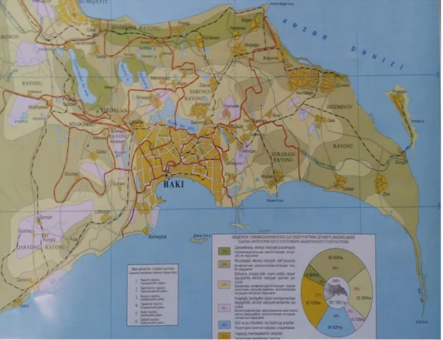 Şekil 3.1. Bakü şehrinin haritası (Az. Res. Ekoloji Atlas) 