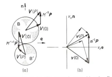 Şekil 4.2 (a) Eşit fakat zıt olan normal P impulsları çarpışan M ve M' kütleli iki cisimde sırasıyla M  - 1 .P ve M'  - 1 .P kadar hız değişimine sebep olur