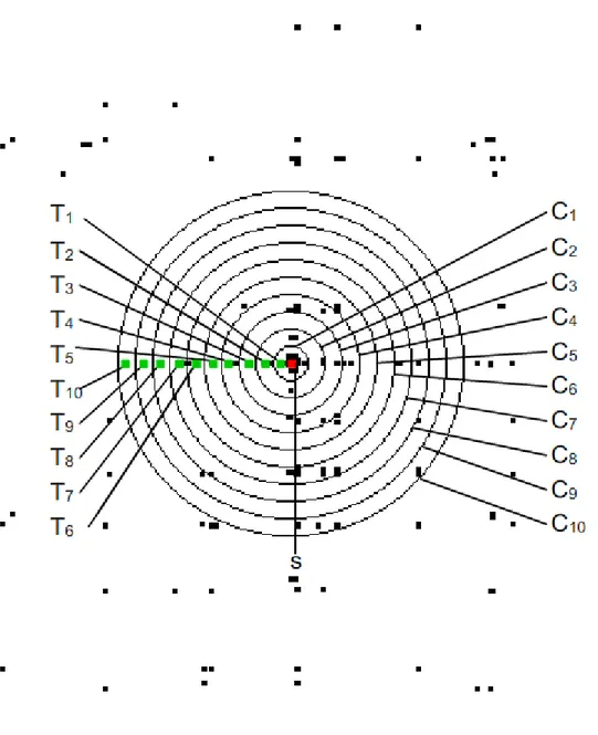 ġekil 3.8. Optimum çözüm etrafındaki arama yoğunluğu hesaplamak için çizilen çemberler 