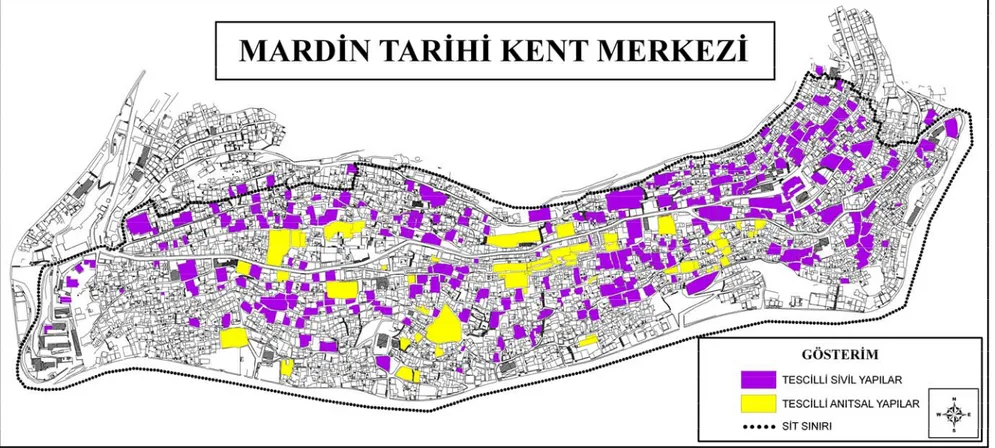 Şekil 4. 4. Mardin tarihi kent merkezi tescilli sivil ve anıtsal yapılar, sit sınırları 