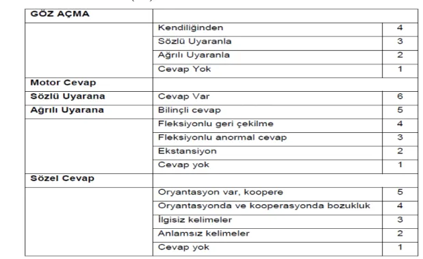 Tablo 3. Glaskow Koma Skalası (122) 