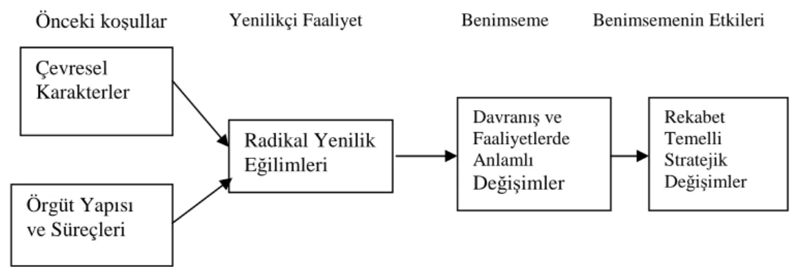 Şekil  2.4’te  görüldüğü  gibi,  radikal  yenilikler  çevresel  karakterler  ve  örgüt  yapısının  etkisiyle  şekillenmektedir