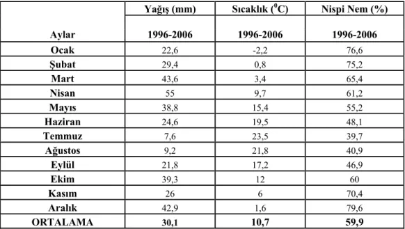 Çizelge 3.4. Sarayönü iklim verilerinin uzun yıllar (1996-2006) ortalaması 
