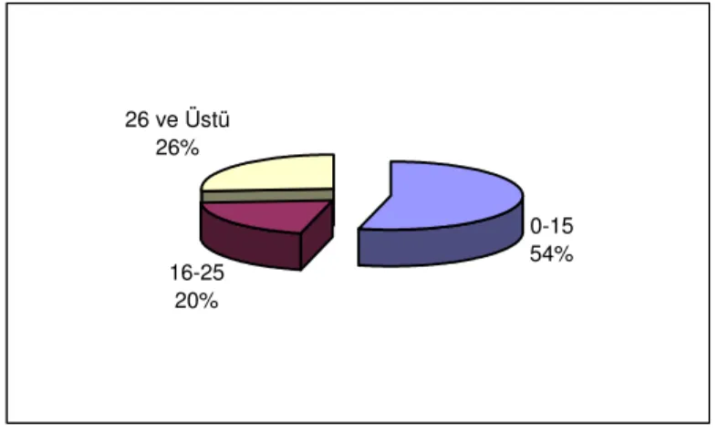 Şekil 2. Araştırmaya Katılan İşletmelerin Yaşlarına Göre Dağılımı  16-25 20% 0-1554%26 ve Üstü26%