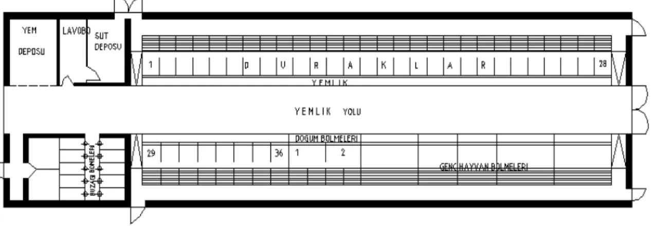 Şekil 2. Bağlı duraklı, ızgaralı barınak taban planı (Anonymous 2001)  