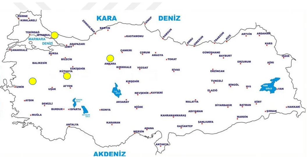 Şekil 3.7. Üretim tesislerinin illere göre dağılımı 