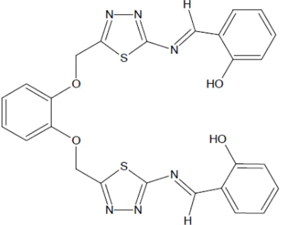 Şekil 2.6. 5-({2-[(2-Amino-1,3,4-tiyadiazol-5-il)metoksi]-fenoksi}metil)2-amino-1,3,4-  tiyadiazol bileşiğinin yapısı 