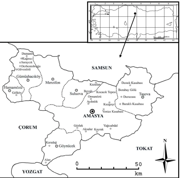 Şekil 1- Araştırma alanı  N0100 200KmACB13456789 42403826283032343638404244362