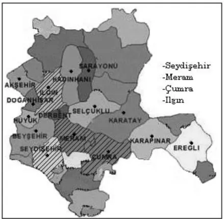 Şekil 3.1 İşletmelerin Konya il  haritasındaki yerleri 