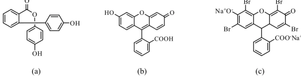 Şekil 1. 14. a) Fenolftalein, b) floresin ve c) eosin sarısı molekülleri. 