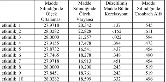 Tablo 1 Güvenirlik Analizi 