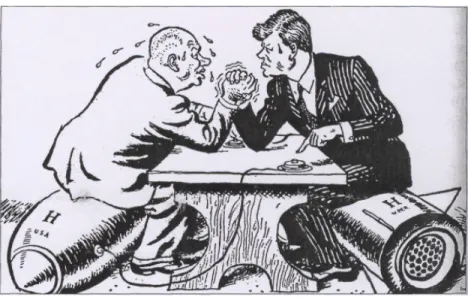 Şekil 10. Kruşçev ve Kennedy’nin nükleer silah konusundaki görüşmelerini yansıtan bir karikatür                                                   