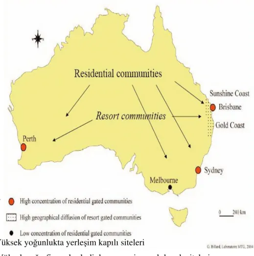 Şekil 3.1: Avustralya dinlenme yerleri, yerleşim bölgeleri gösterimi 