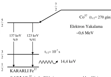 Şekil 2.4 Fe 57  nin özellikleri ve gama ışınının elde edilişi 