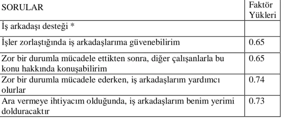 Tablo 19:   Arkada  Deste i Ölçe i  çin Önerilen Modelin Do rulay  Faktör Analizi Sonuçlar