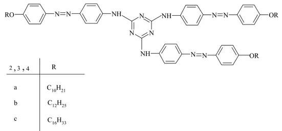 Şekil 1.2.23. Amino grubları ile üç yönlü substitüe yeni sıvı kristal  melaminler oluşturulması