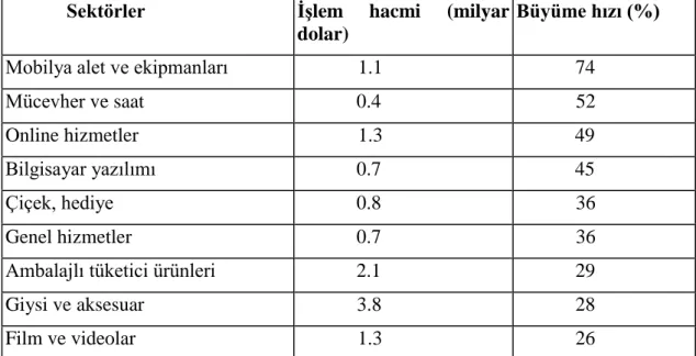 Tablo  1.2:ABD’de  İnternet  Üzerinden  Satış  Yapan  Firmaların  Yıllık  Büyüme Hızı, Ocak 2006-Haziran 2006