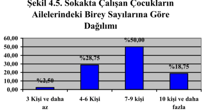 Tablo 4.14. Sokakta Çalışan Çocukların Ailelerindeki Birey Sayılarına İlişkin   İstatistiki Bilgiler  