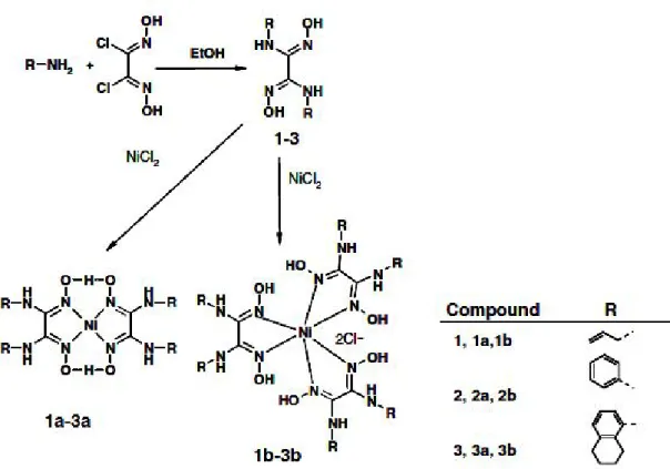 Şekil 2.1. Yüksel ve çalışma grubu (2008) tarafından sentezlenen ligand ve kompleksler 