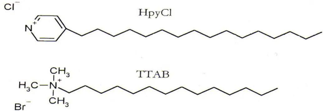 Şekil 3.1. HP y Cl ve TTAB’ ın moleküler yapısının gösterimi 