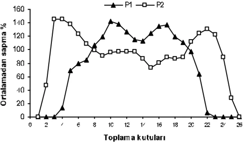 Şekil 4.5.  P 1 A 2 Q 2  ve P 2 A 2 Q 2  kombinasyonlarına ait dağılım desenleri 