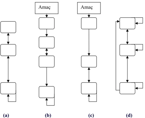 Şekil 3.3.  (a). Suparchy, (b). Intarchy , (c). Sinarchy, (d). Hiernet 