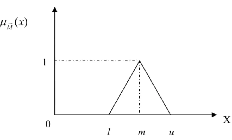 Şekil 3.4. Üçgensel üyelik fonksiyonu  μ M ~ ( x )