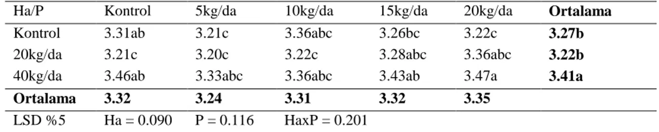 Çizelge 4.6.  Fosfor ve humik asit uygulamalarının Physalis’te kapsüllü meyve boyuna (cm) etkileri 