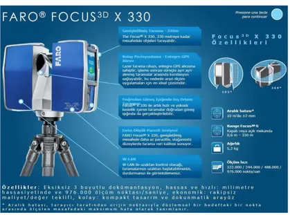 Çizelge 3.1.  Faro Focus 3D  X 330 Yersel lazer tarayıcının genel özellikleri (url 1) 