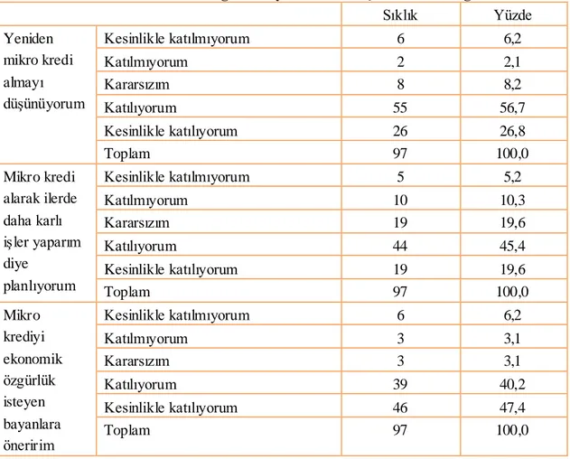 Tablo - 4.20: Mikro Kredi İle İlgili İleriye Dönük Düşüncelerin Dağılımı 