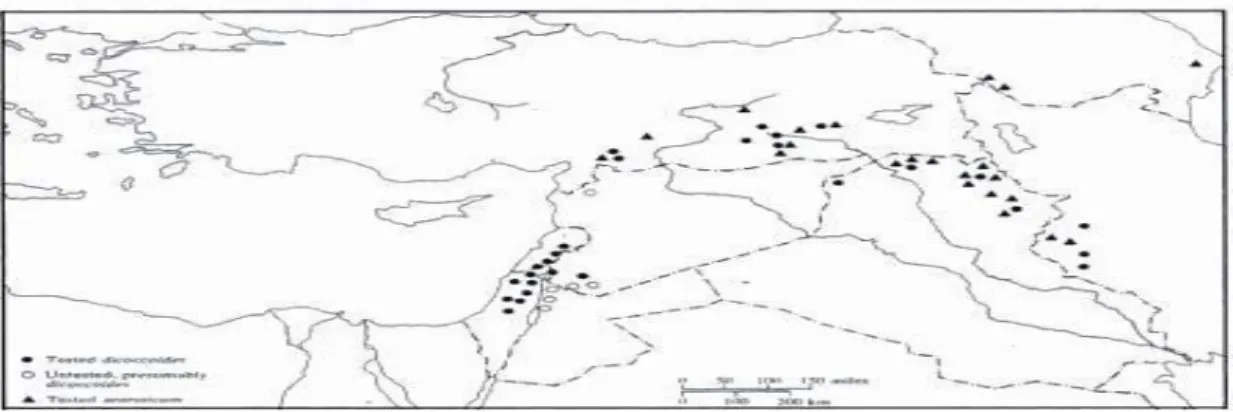 Şekil 2.1. Triticum monococcum (einkorn) buğdayının dağılışı . 
