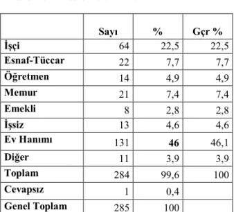 Tablo 11: Eş meslek durumu 