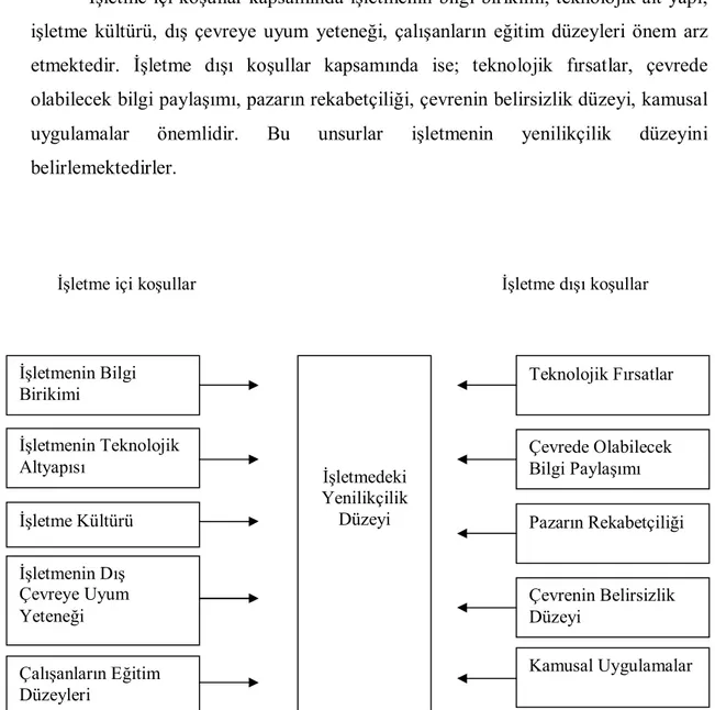 Şekil 2.3. İşletmelerde Yenilikçilik Düzeyine Etki Eden İşletme İçi ve İşletme Dışı  Faktörler 