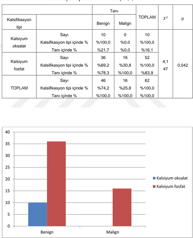 Tablo 3.2. Tanı ile kalsifikasyon tipleri arasındaki ilişki (2)