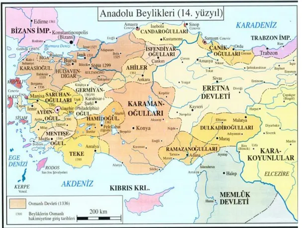 Tablo 3: 14. Yüzyılda Anadolu Beylikleri Haritası (URL 13) 